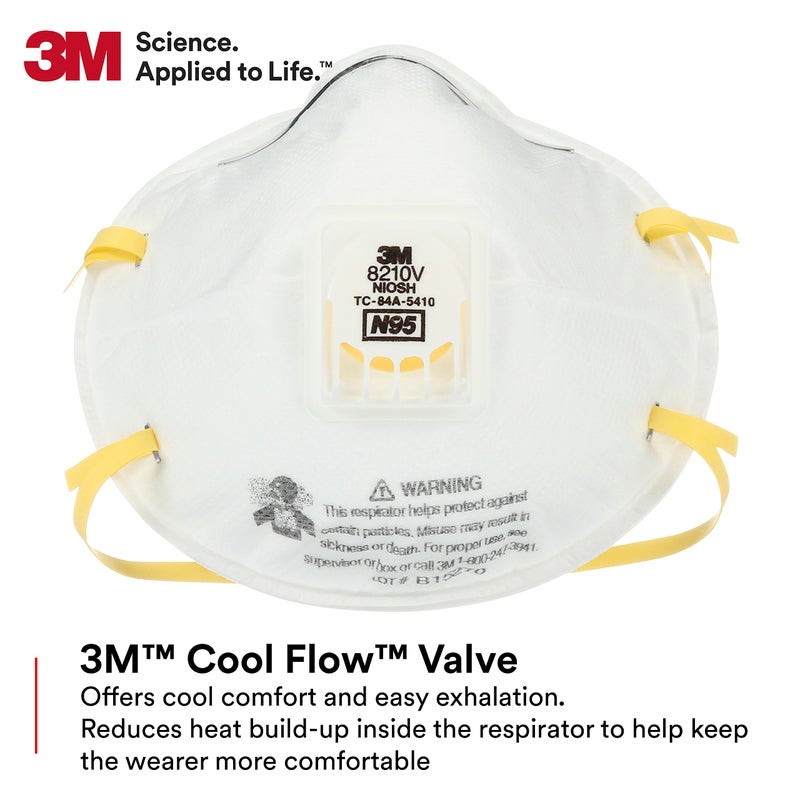 3M Particulate Respirator 8210V with Cool Flow Valve, Pack of 80, NIOSH APPROVED, Disposable, Smoke, Grinding, Sanding, Sawing, Sweeping, Woodworking, Dust - Image 2