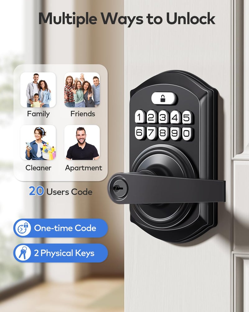 TEEHO TE004 Keyless Entry Keypad Door Lock with Handle - Smart Digital Electronic Lock for Interior Door with Anti-Peeping, Auto Lock & Passage Mode - Easy Installation - Matte Black - Image 2