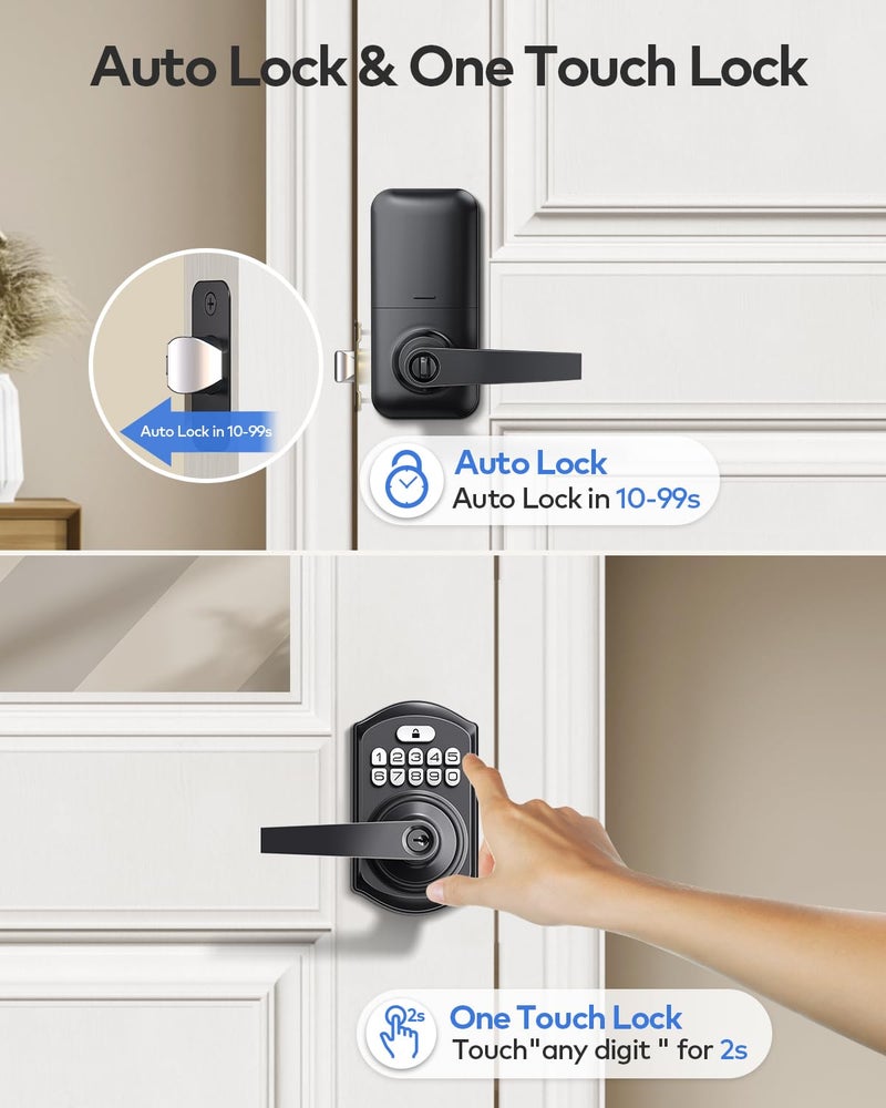 TEEHO TE004 Keyless Entry Keypad Door Lock with Handle - Smart Digital Electronic Lock for Interior Door with Anti-Peeping, Auto Lock & Passage Mode - Easy Installation - Matte Black - Image 4