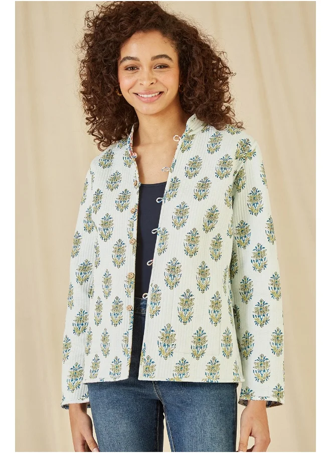 Yumi Leopard Print Reversible Cotton Cropped Quilted Jacket