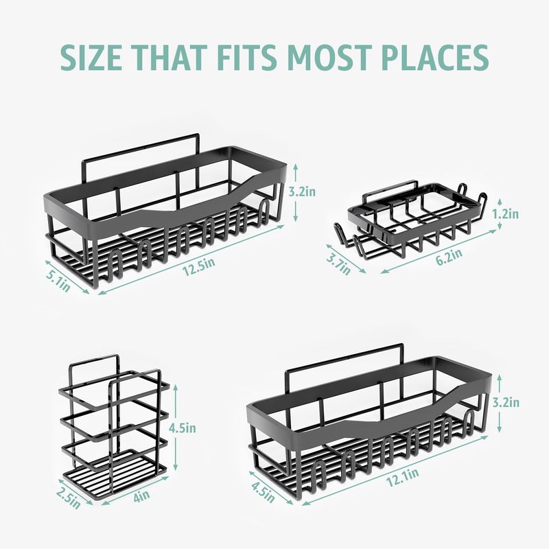 Global Digitronix GD Adhesive Shower Caddy 5 Pack â€“ Rustproof Stainless Steel No-Drill Bathroom Organizer Shelves with Large Capacity, Waterproof Storage Racks for Shower, Kitchen, Dorm, Apartment, and Home - Image 4