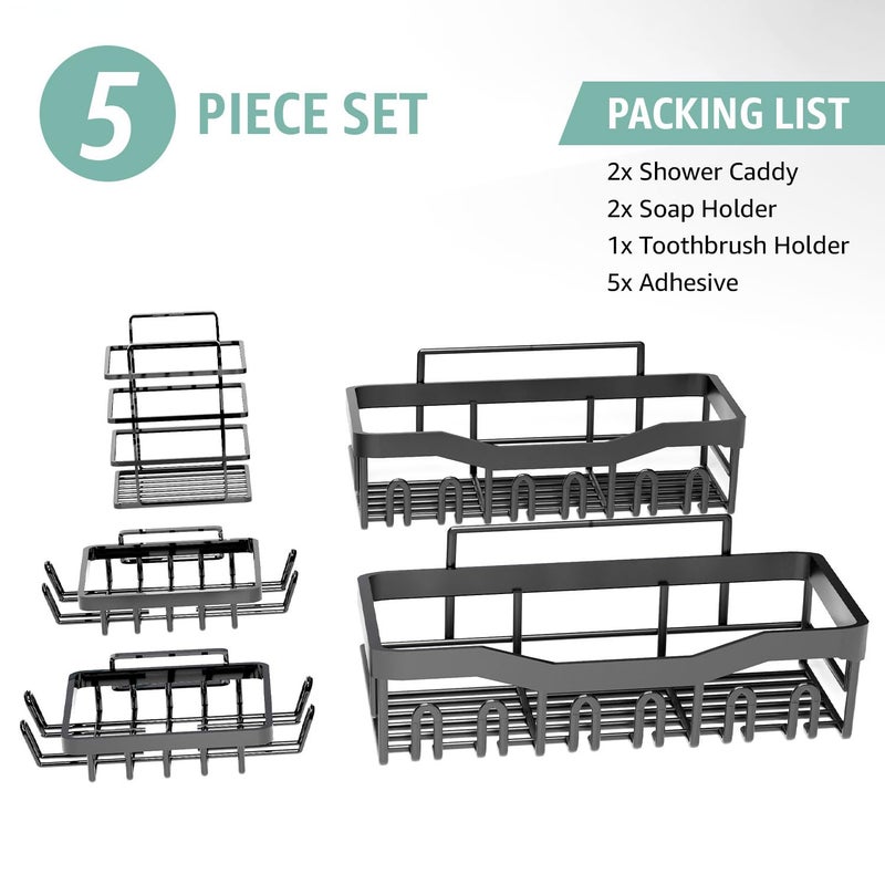 Global Digitronix GD Adhesive Shower Caddy 5 Pack â€“ Rustproof Stainless Steel No-Drill Bathroom Organizer Shelves with Large Capacity, Waterproof Storage Racks for Shower, Kitchen, Dorm, Apartment, and Home - Image 3