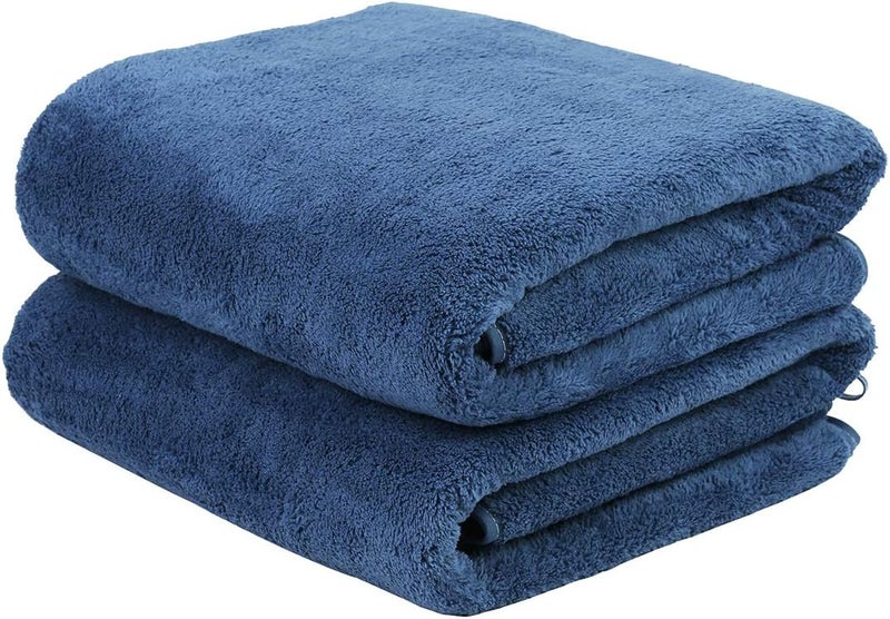 JML Luxury Hotel & SPA Bath Towels (2 Pack, 30"x60") - 350GSM High Density Fleece Towel Sets - Super Soft and Absorbent, Lint Free, Fade Resistant Oversized Bath Towel, Coral Fleece Navy - Image 1