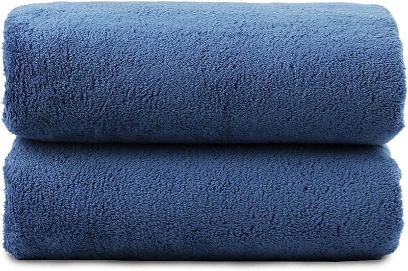 JML Luxury Hotel & SPA Bath Towels (2 Pack, 30"x60") - 350GSM High Density Fleece Towel Sets - Super Soft and Absorbent, Lint Free, Fade Resistant Oversized Bath Towel, Coral Fleece Navy - Image 2
