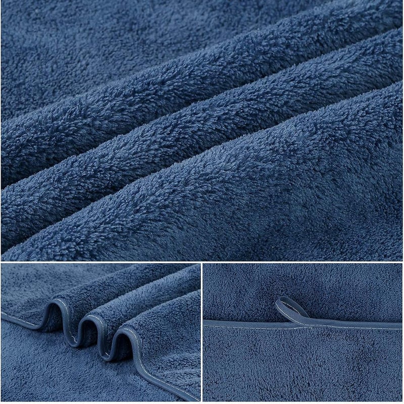 JML Luxury Hotel & SPA Bath Towels (2 Pack, 30"x60") - 350GSM High Density Fleece Towel Sets - Super Soft and Absorbent, Lint Free, Fade Resistant Oversized Bath Towel, Coral Fleece Navy - Image 3