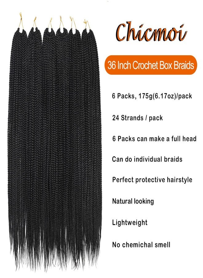 Chicmoi Box Braid Crochet Hair 36 Inch Long Crochet Box Braids Pre Looped 6 Packs 144 Strands 1B Black Soft Knotless Crochet Box Braids Hair for Black Women (1B, 36 inch 6 packs) - Image 2