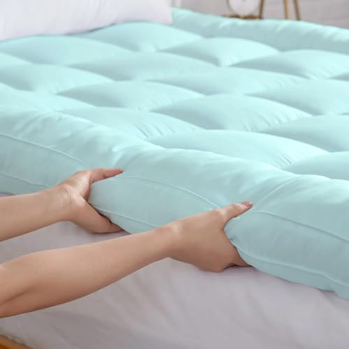 AVI Luxury Soft 5D Spiral 2500 GSM Microfiber Queen Bed Mattress Topper, Extra Thick 3 Inch Mattress Padding, Cooling Breathable Cotton Pillow Top with Elastic Bands, (Sky Blue, 60x78 Inch) - Image 1