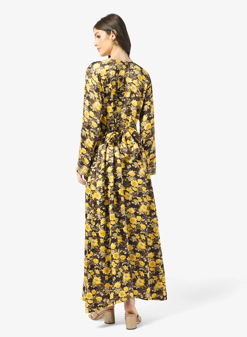 ARABIAN CLOSET Embellished Belted Jalabiya