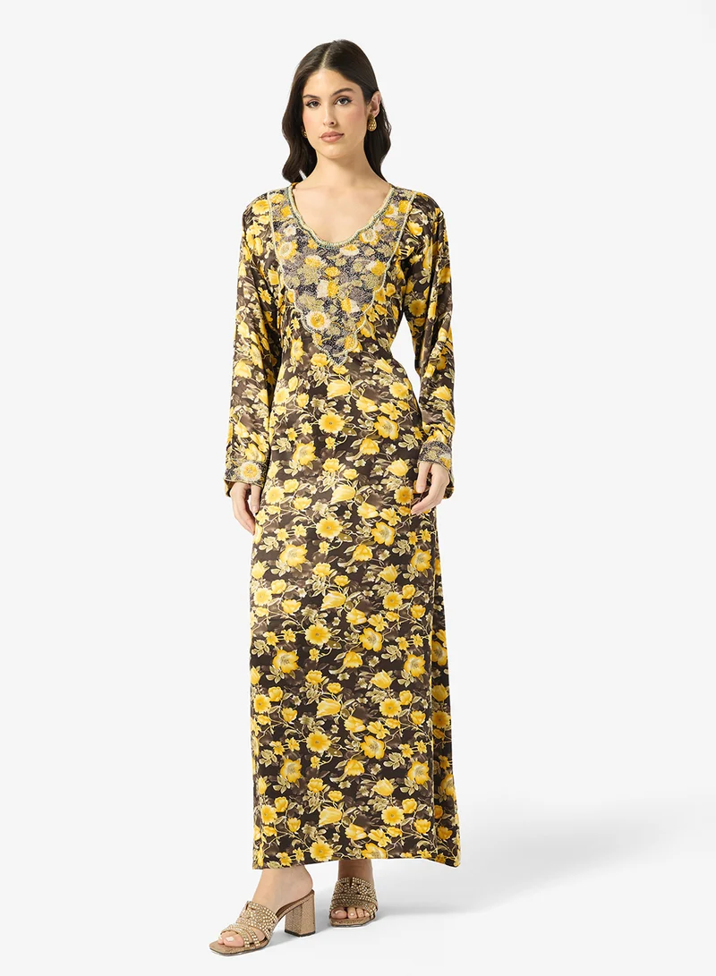 ARABIAN CLOSET Embellished Belted Jalabiya