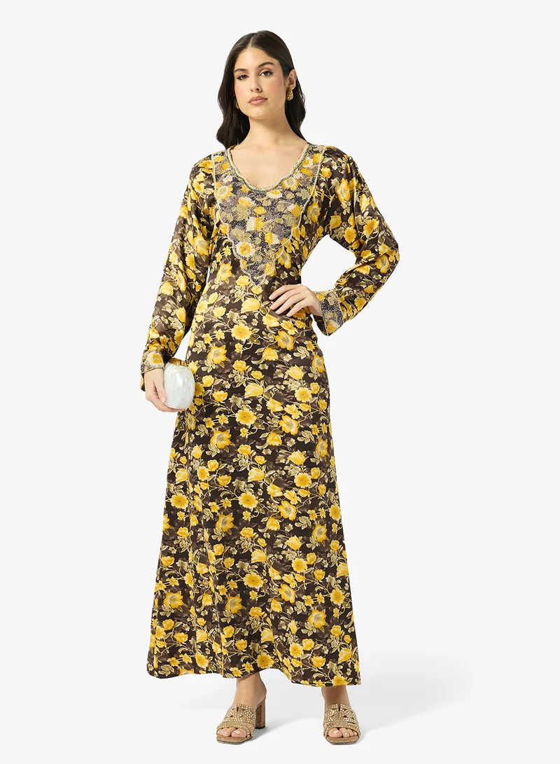 ARABIAN CLOSET Embellished Belted Jalabiya