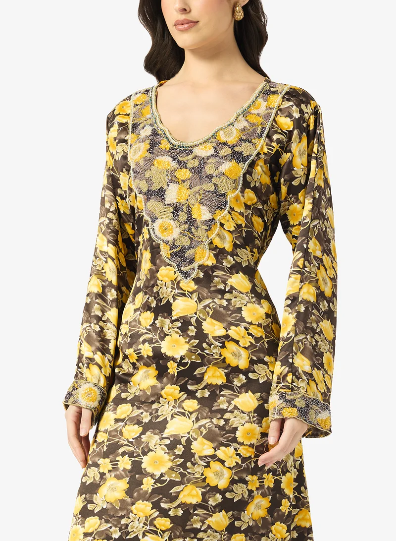 ARABIAN CLOSET Embellished Belted Jalabiya