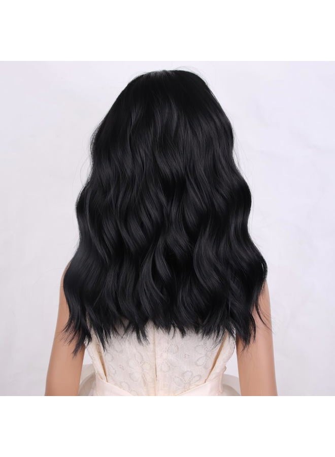 PATTNIUM Black Wig Kids Child Wig Shoulder Length Wig Black Wavy Wig with Bangs Shoulder Length Black Wig Heat Resistant Synthetic Girls Wig Daily Wear Wig (Black) - Image 4