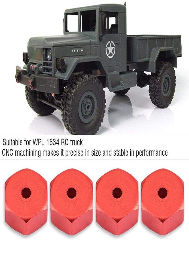 Dilwe محول هكس لعربة ديلوي RC، 4 قطع من سبائك الألمنيوم محول هكس للعجلات من 6 مم إلى 12 مم لسيارة WPL 1634 RC شاحنة قطع غيار ملحقات (أحمر) - Image 2