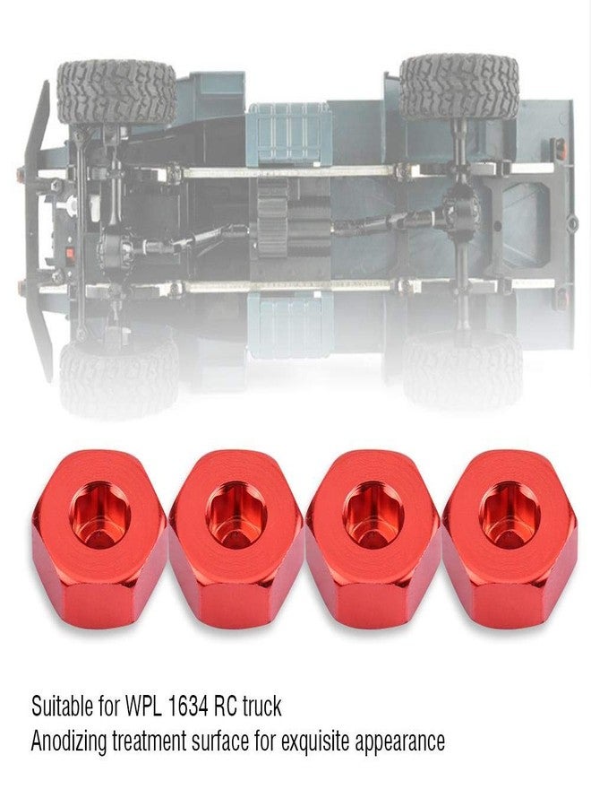 Dilwe محول هكس لعربة ديلوي RC، 4 قطع من سبائك الألمنيوم محول هكس للعجلات من 6 مم إلى 12 مم لسيارة WPL 1634 RC شاحنة قطع غيار ملحقات (أحمر) - Image 3