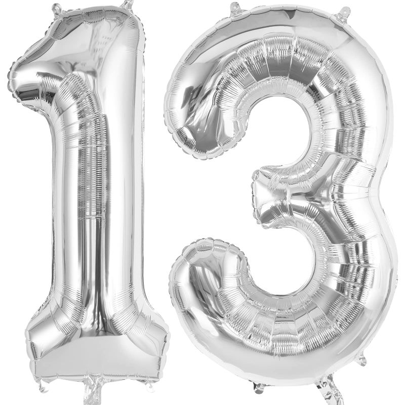 TOTAFAM Silver 13 Balloon Numbers, Large 13 or 31 Foil Balloons, Big Number Balloon 40 Inch for Birthday Anniversary Events Party Decorations ï»¿ - Image 1