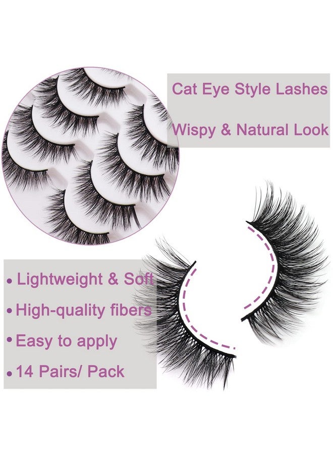 Losha Eyelashes Natural Look Faux Mink Lashes Pack Handmade Wispy False Eyelashes 14 Pairs Cat Eye Lashes (Y52) - Image 4