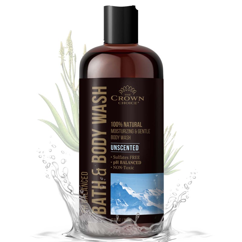 The Crown Choice غسول جسم طبيعي للنساء والرجال والأطفال - غسول جسم خالي من العطور - 12 أونصة pH 5.5 - أفضل توازن pH - صابون سائل لجميع أنواع البشرة - جل سائل للاستحمام / الاستحمام مرطب خالي من الكبريتات والمواد الكيميائية (1 عبوة) - Image 1