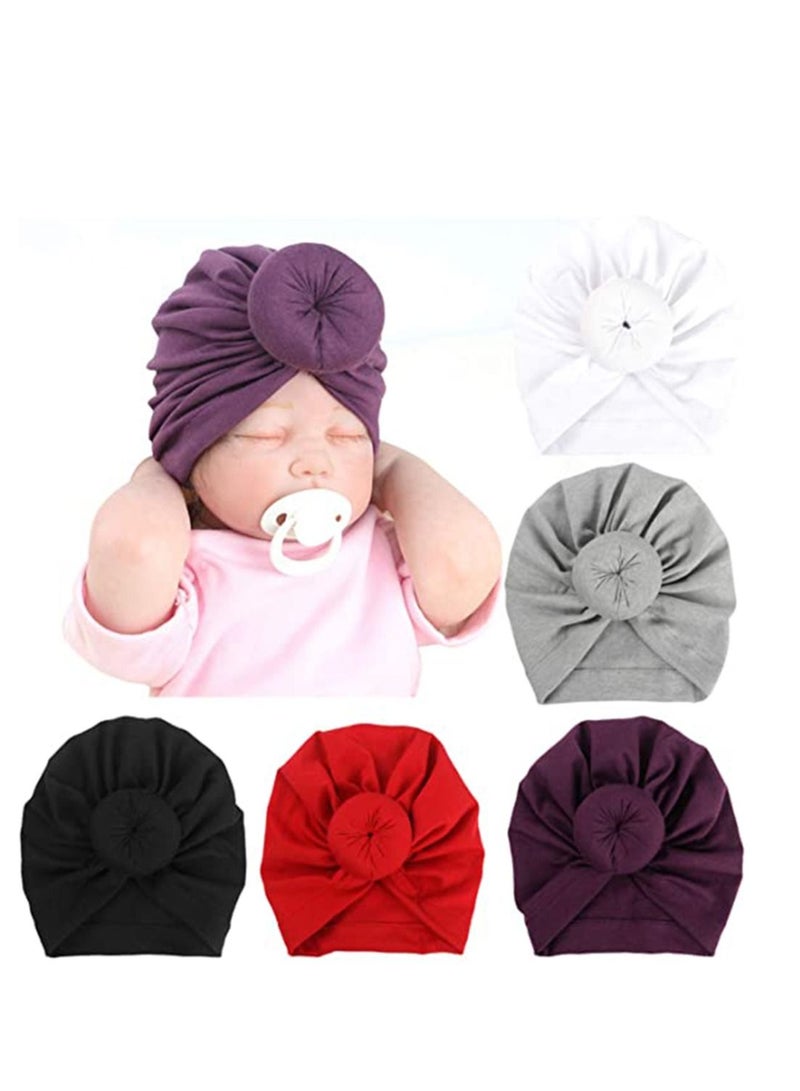 KASTWAVE Baby Turban Hats Bun Knot Infant Beanie Girl Soft Cute Toddler Cap Newborn Hospital Hat 5 Pieces - Image 1