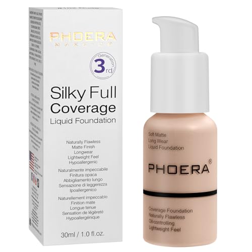 PHOERA Foundation PHOERA Matte Liquid FoundationPHOERA Makeup for Women PHOERA Foundation Full Coverage Concealer 30ml 24HR Matte Oil Control Concealer 101 Porcelain