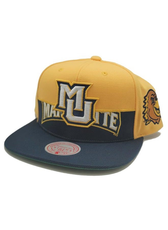 Mitchell & Ness قبعة ماركيت غولدن إيغلز الجديدة نصف ونصف ذهبية وزرقاء بنمط سناپباك، ذهبية، مقاس واحد - Image 2