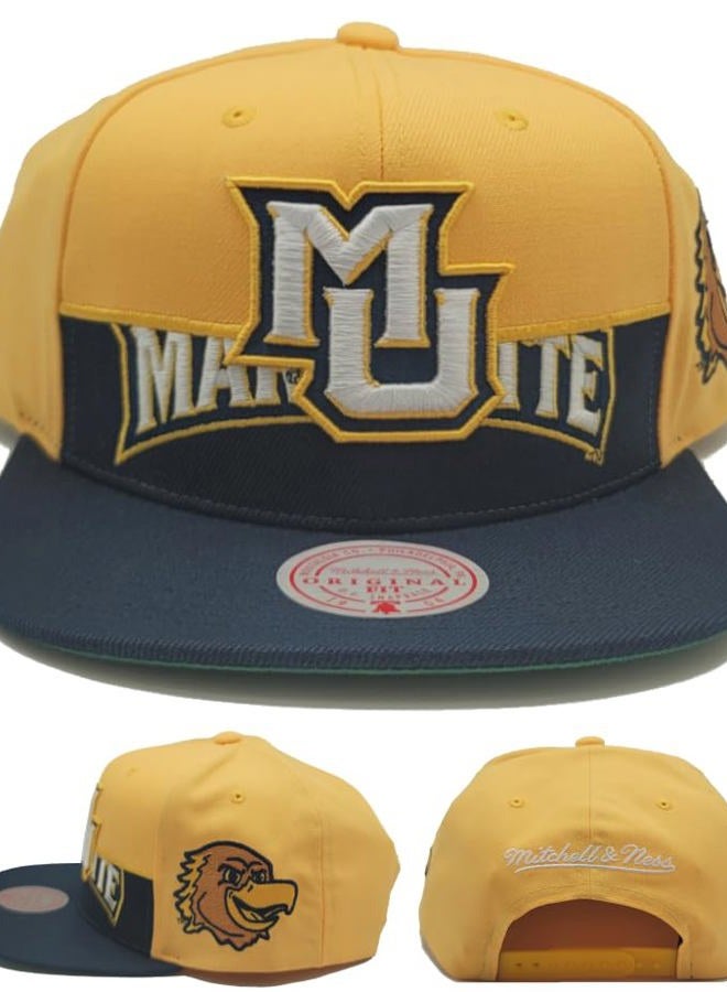 Mitchell & Ness قبعة ماركيت غولدن إيغلز الجديدة نصف ونصف ذهبية وزرقاء بنمط سناپباك، ذهبية، مقاس واحد - Image 1