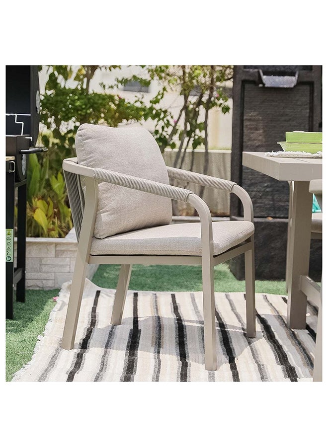 DANUBE HOME طقم طعام خارجي مانشستر 7 قطع مقاوم للماء لمجموعات تناول الطعام في الحديقة 6 مقاعد لجميع الأجواء من الألمنيوم/حبل دائري أثاث خارجي حديث للحديقة والفناء رمادي - Image 4