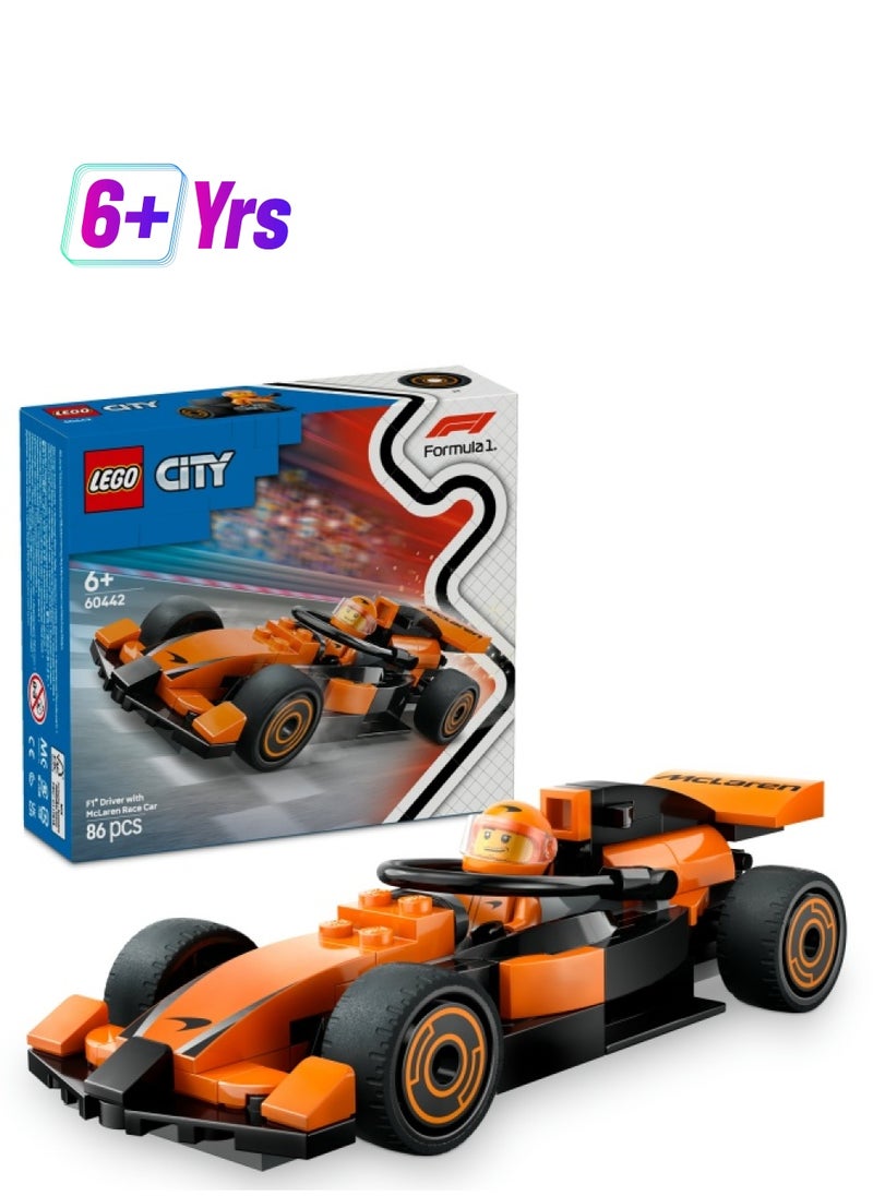 LEGO City F1 Driver with McLaren Race Car - Formula 1 Building Toy with a Racing Driver Minifigure - Small Birthday Gift Idea for 6+ Year Old Boys & Girls or Adult Motorsport Fans - 60442 (86 pieces)  - Image 1
