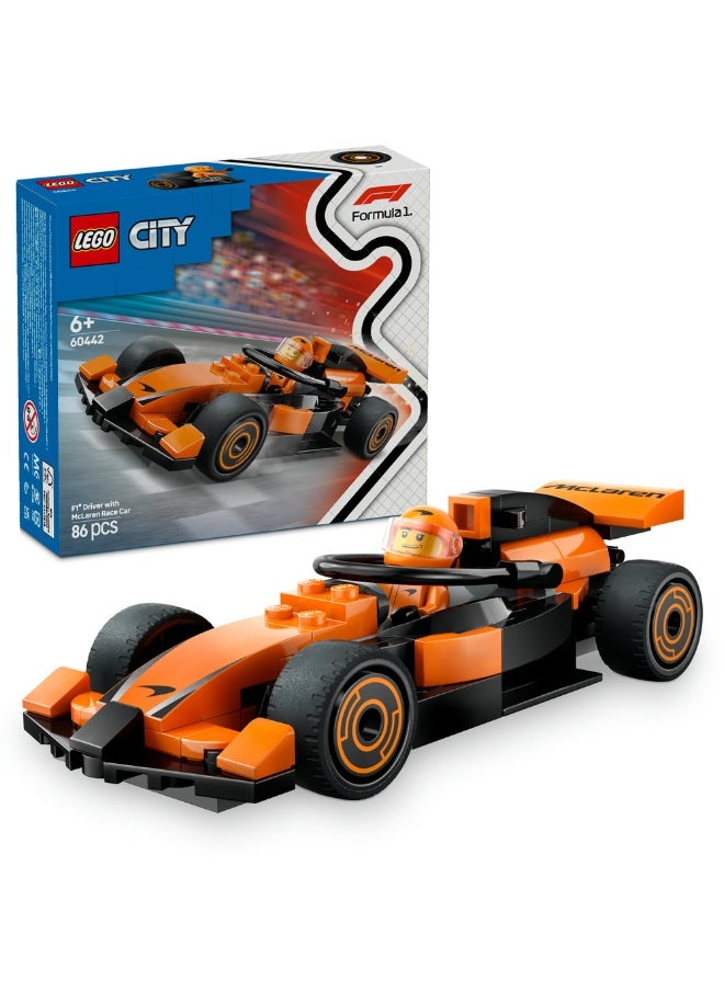 LEGO City F1® Driver with McLaren Race Car Mini Vehicle Toy Playset 60442 (86) Pieces  - Image 1
