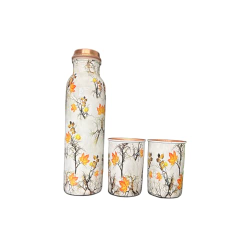 Piepot Copper Water Bottle 1 Ltr | Copper Water Bottle with Glass Set | Meena Work | 100% Pure | Leak-Proof | 2 Water Glass 300ml each | Best for Gifting ((Meena Worked - Leaf Design - 1)) - Image 3