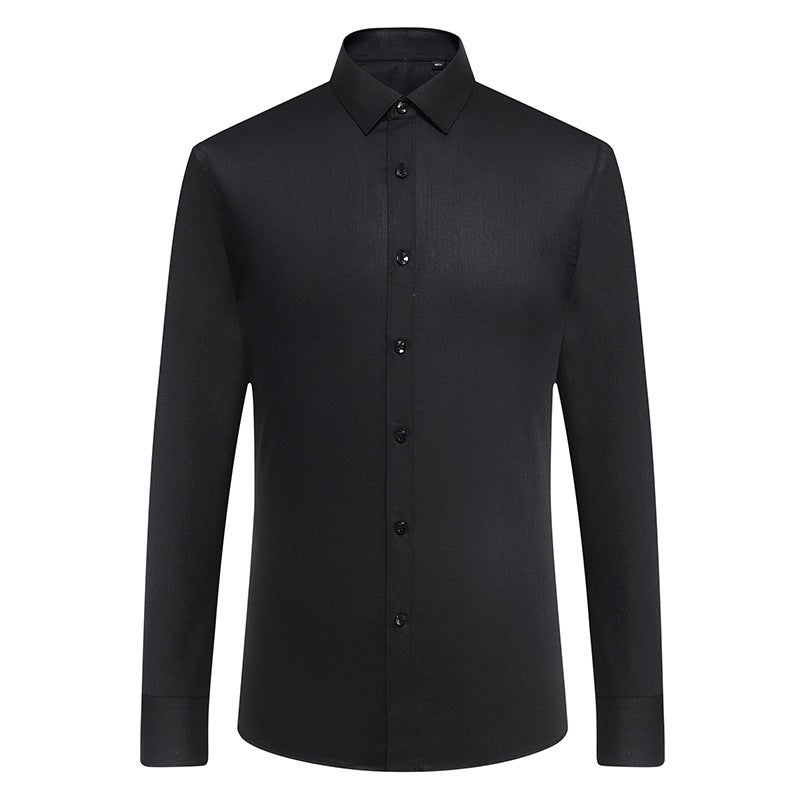 Mens Bamboo Fiber Long Sleeve Shirt Micro-elastic Non-ironing Shirt Business Casual Work Clothes Embroidered Wholesale Square Collar Men Black  - Image 1