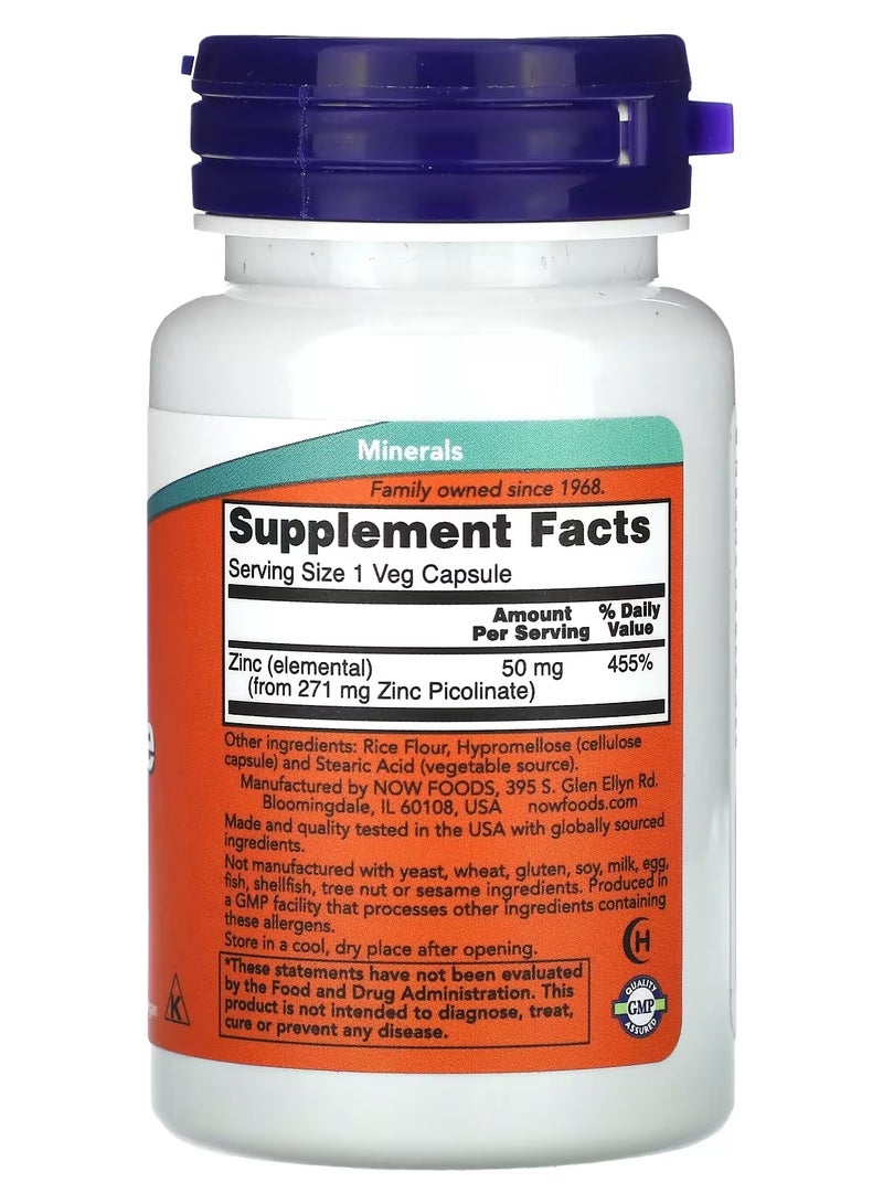 now Zinc Picolinate, 50 mg, 30 Veg Capsules - Image 2