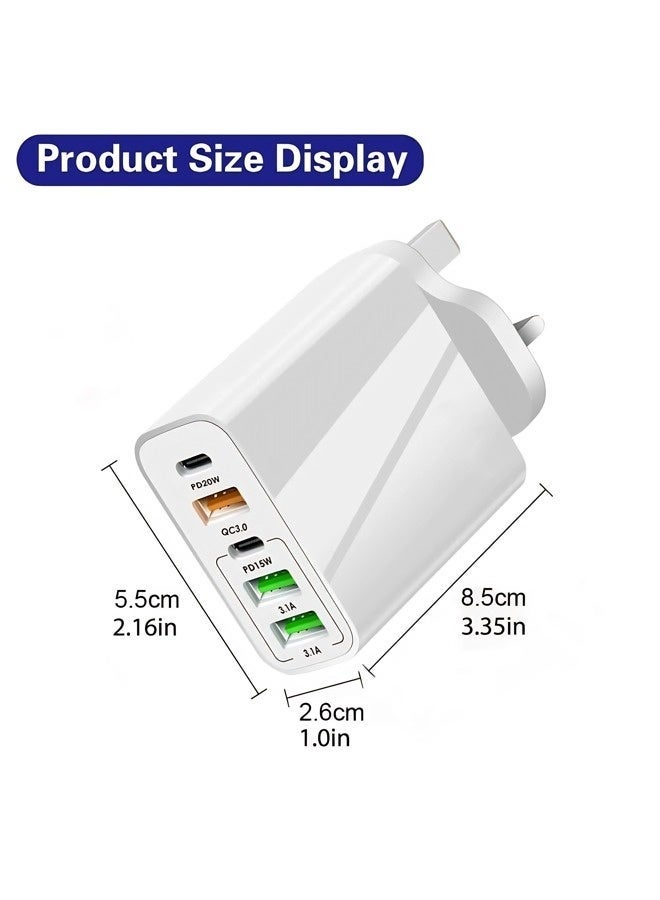 UK standard USB-C charger plug, 65W 5-port fast charging plug, PD power adapter, with 2-meter data cable, suitable for iPhone/Samsung/Huawei/Tablet. - Image 2