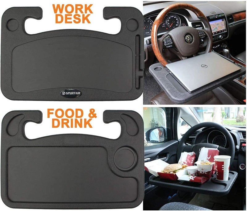 SCIENISH Portable Car Steering Wheel Desk, Laptop, Tablet, iPad Or Notebook Car Travel Table, Food Eating Hook On Steering Wheel Tray, for Constant Travelers, Fits Most Vehicles Steering Wheels - Image 2