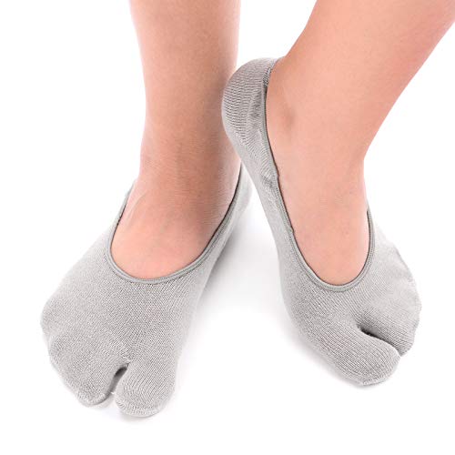 F Flammi Flammi Women's 3 Pairs No Show Two Toe Socks Cotton (Black, White, Grey) - Image 3