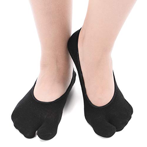 F Flammi Flammi Women's 3 Pairs No Show Two Toe Socks Cotton (Black, White, Grey) - Image 2