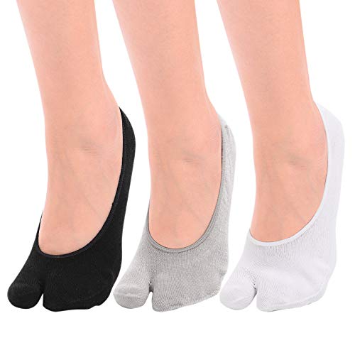 F Flammi Flammi Women's 3 Pairs No Show Two Toe Socks Cotton (Black, White, Grey) - Image 1