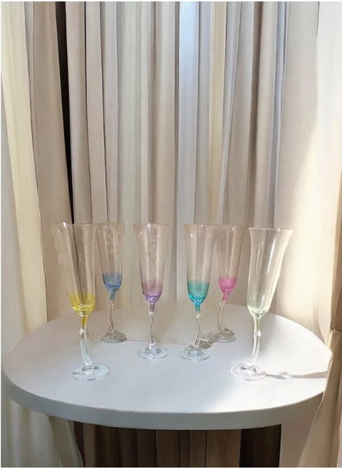 Set of 6 Pcs Multicolor Champagne Glass 190 ml