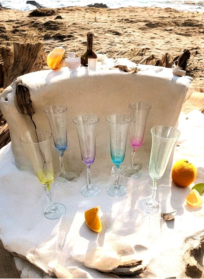 Bohimia - Set of 6 Pcs Multicolor Champagne Glass 190 ml - Image 1
