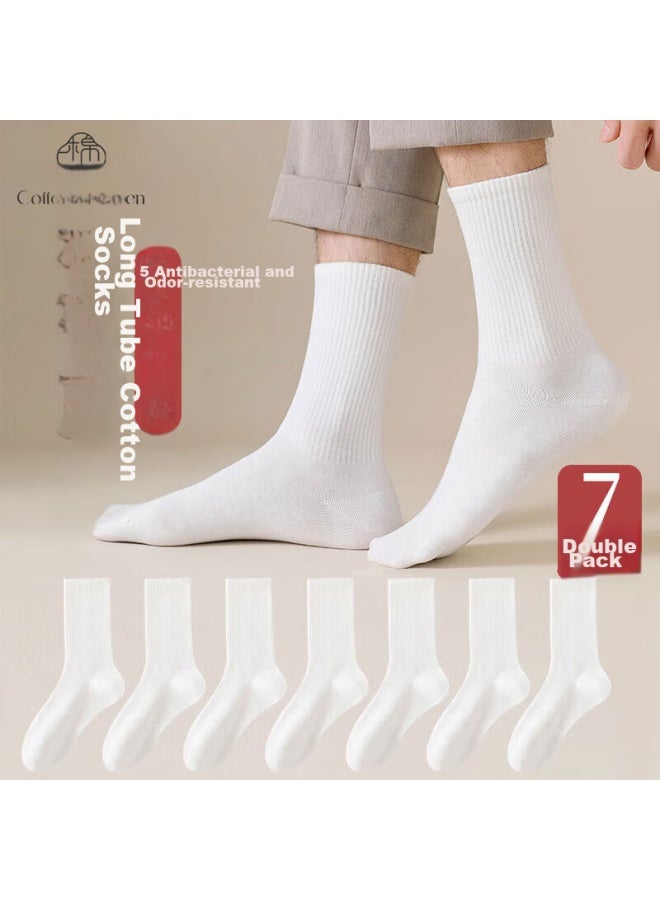 Cotton Thirteen Mianshisan Men's Socks Mid-calf Socks, Autumn And Winter, Solid Color, Business Casual, Breathable, Long Tube, 7 Pairs - Image 1