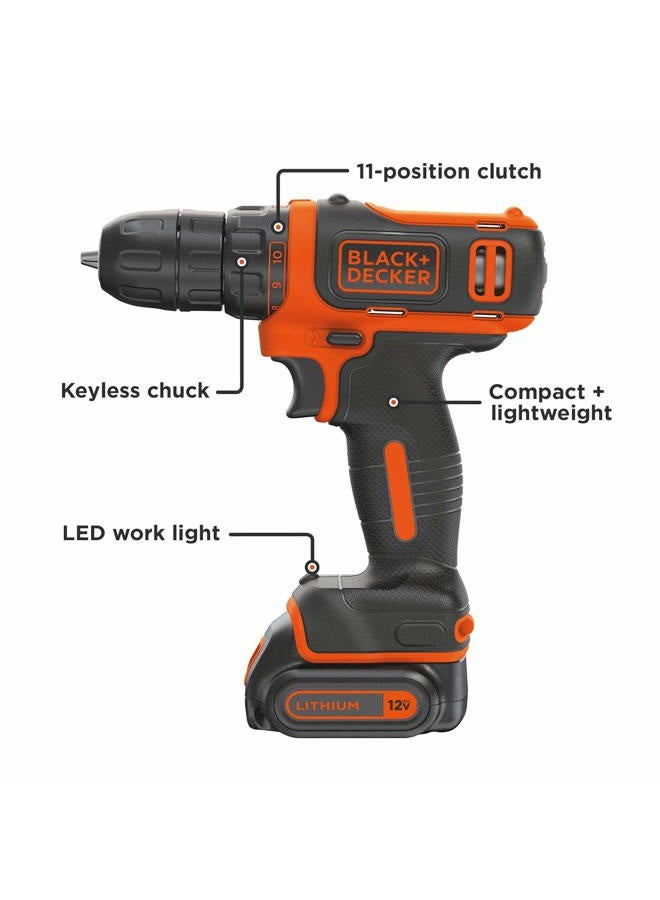 BLACK+DECKER 12V MAX Cordless Drill/Driver, Battery and Charger Included (BDCDD12C) - Image 2