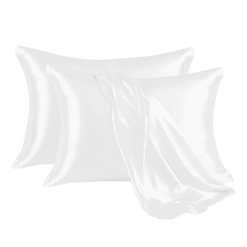 Hafaa Satin White Cooling Pillow Cases 2 Pack Soft as Silk Pillowcase For Hair and Skin With Envelope Closure Standard Size 50x75 cm Pillow Covers Gifts for Women