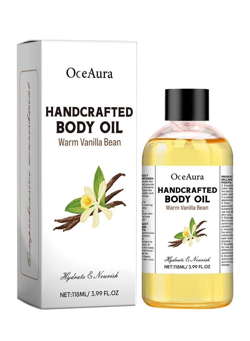 OceAura Vanilla Bean Body Massage Oil, Body Juice Oil Vanilla, Moisturizing Body Oil Vanilla, Handcrafted Body Oil, Natural Massage Oil For Date Night, Moisturising Body Oil For Dry Skin,Organic, Vegan 118ML - Image 1