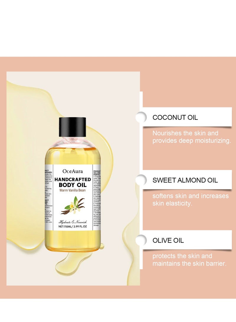 OceAura Vanilla Bean Body Massage Oil, Body Juice Oil Vanilla, Moisturizing Body Oil Vanilla, Handcrafted Body Oil, Natural Massage Oil For Date Night, Moisturising Body Oil For Dry Skin,Organic, Vegan 118ML - Image 4
