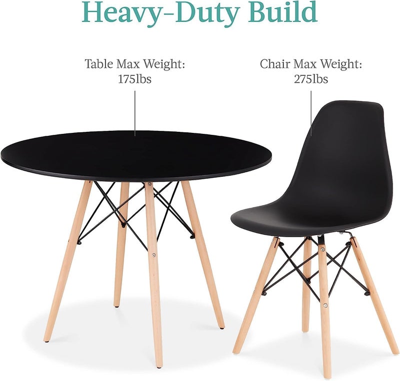 Dining Table Set, 5Pcs Dining Room Set, Modern Style Round Leisure Table Office Coference Desk with Wood Legs for Kitchen Living Room with 4 chair - Image 5