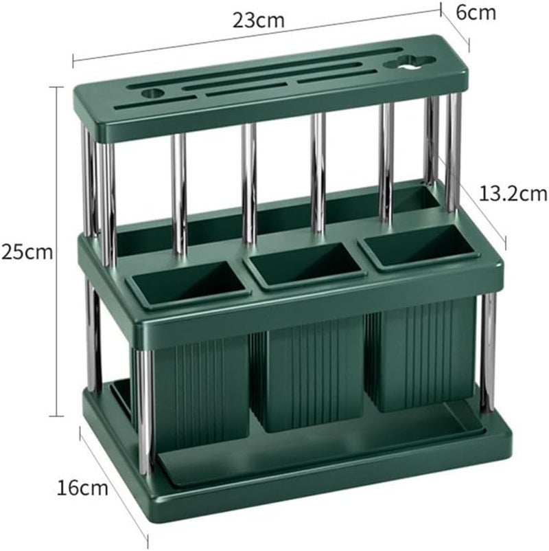 Kitchen Cutlery Holder Stainless Steel and PP Utensils Organizer with Removable Drain Tray for Spoon Fork Chopstick Storage on Countertop, Green and Silver(GreenSilver) - Image 3