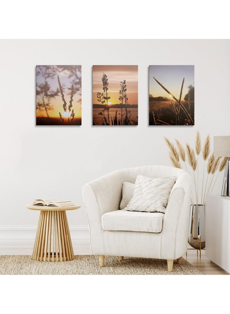 RATSAW Set Of 3 Framed Canvas Wall Arts Stretched Over Wooden Frame Paintings 30x40 cm Framed Canvas Print Wall Art Set Lake Landscape Nature Abstract Illustrations Fine Art Decorative Nordic Rustic for Home Living Room Office Decor - Image 1