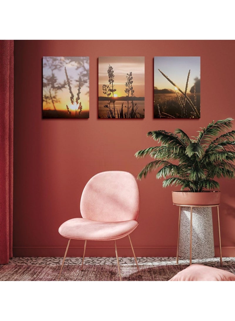 RATSAW Set Of 3 Framed Canvas Wall Arts Stretched Over Wooden Frame Paintings 30x40 cm Framed Canvas Print Wall Art Set Lake Landscape Nature Abstract Illustrations Fine Art Decorative Nordic Rustic for Home Living Room Office Decor - Image 3