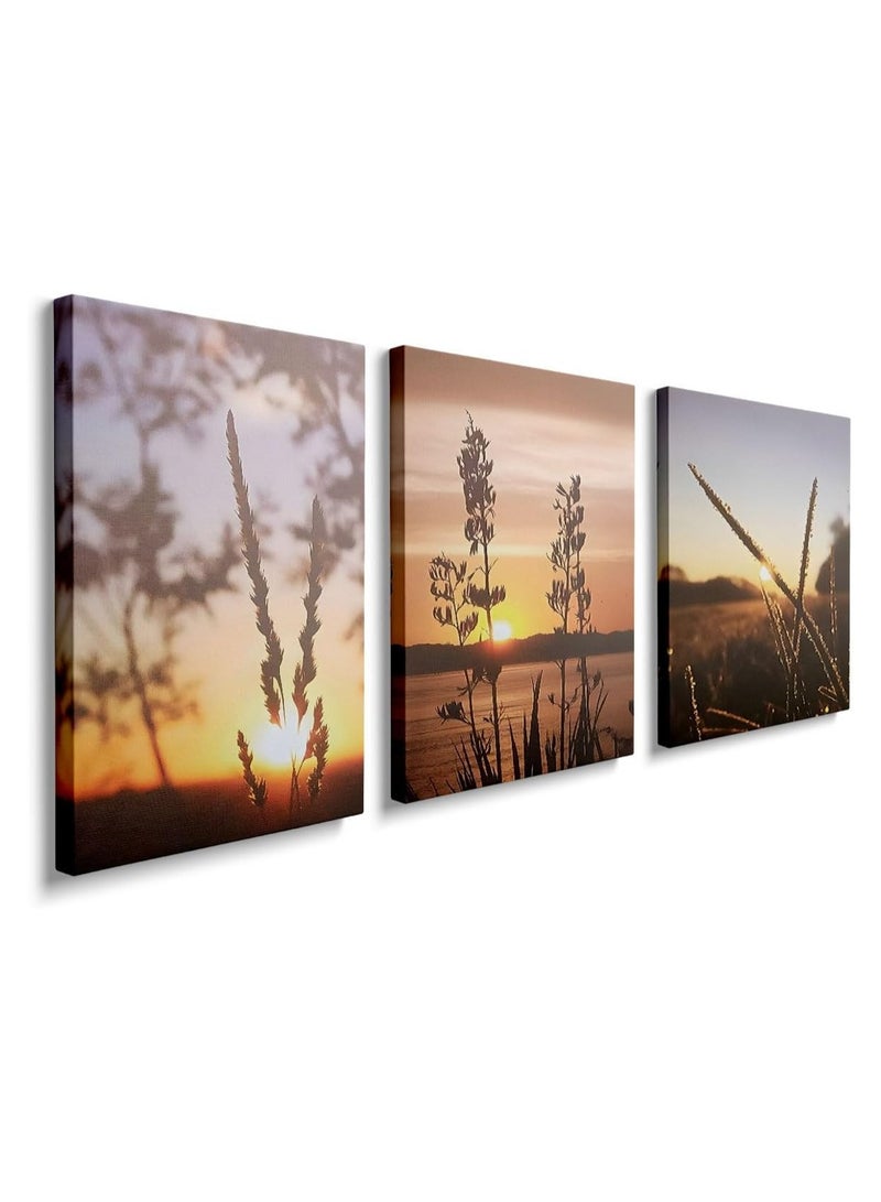 RATSAW Set Of 3 Framed Canvas Wall Arts Stretched Over Wooden Frame Paintings 30x40 cm Framed Canvas Print Wall Art Set Lake Landscape Nature Abstract Illustrations Fine Art Decorative Nordic Rustic for Home Living Room Office Decor - Image 5
