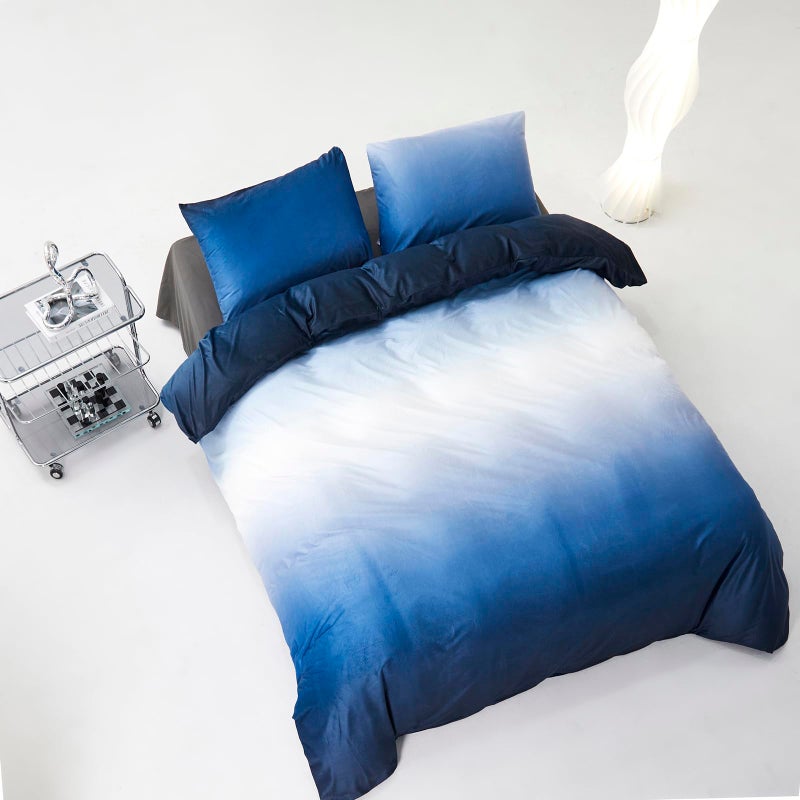 CLOTHKNOW Blue White Fluffy Comforter Set King 3Pcs Gradient Blue White Bedding Comforter Sets Velvet Comforter Soft Dark Blue White King Comforter Set - Image 4