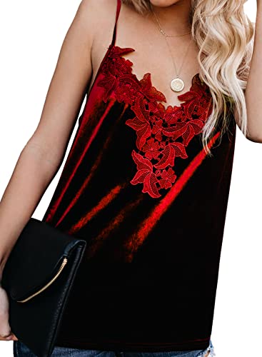 lime flare Women Sexy Sparkle Crushed Lace Trim Cami Tank Top Dressy Silk Satin Velvet Camisole Shirt (Burgundy Velvet,XX-Large) - Image 4